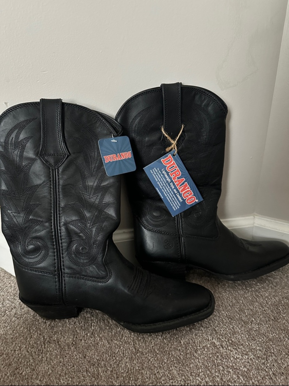 Durango Black Western Boots with Embroidered Shaft